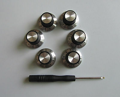 6x Vintage Style Guitar Amp Amplifier Knob Effect Pedal Knobs Black / Silver Cap