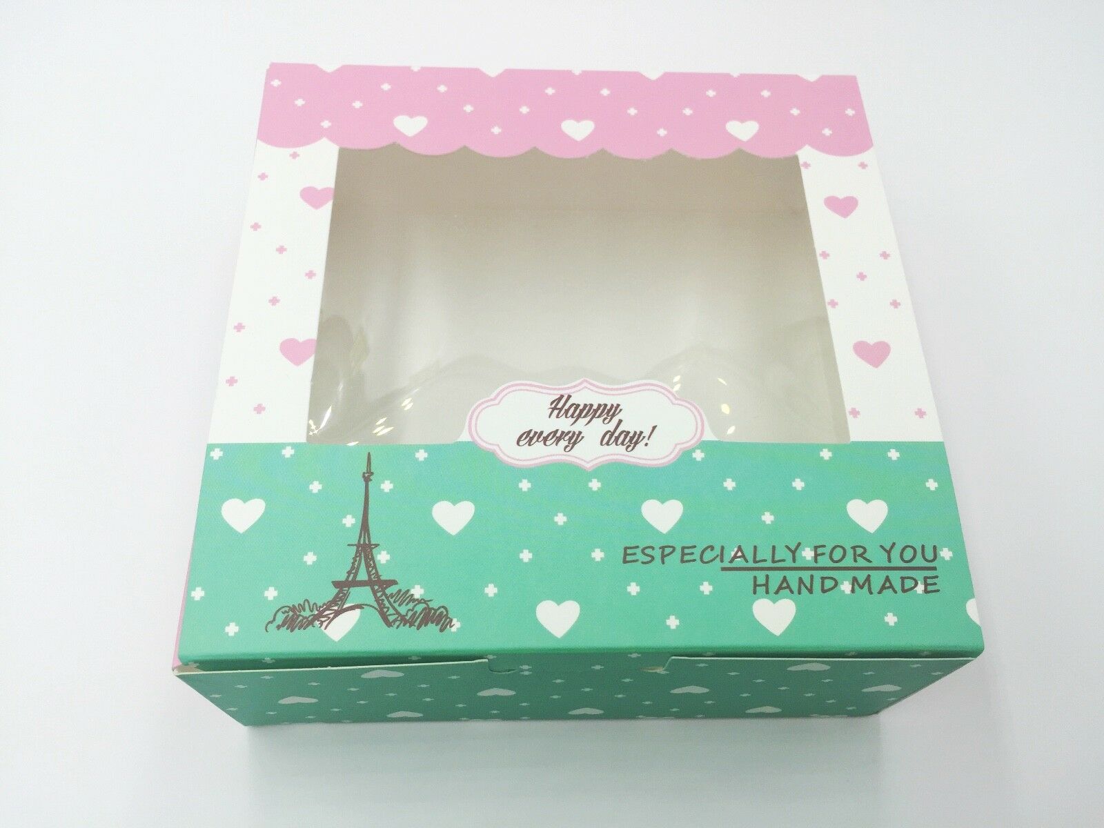 Cute Bakery Box | For Cookie/cupcake Gift Party | Pink Green Eiffel Tower | 12ct